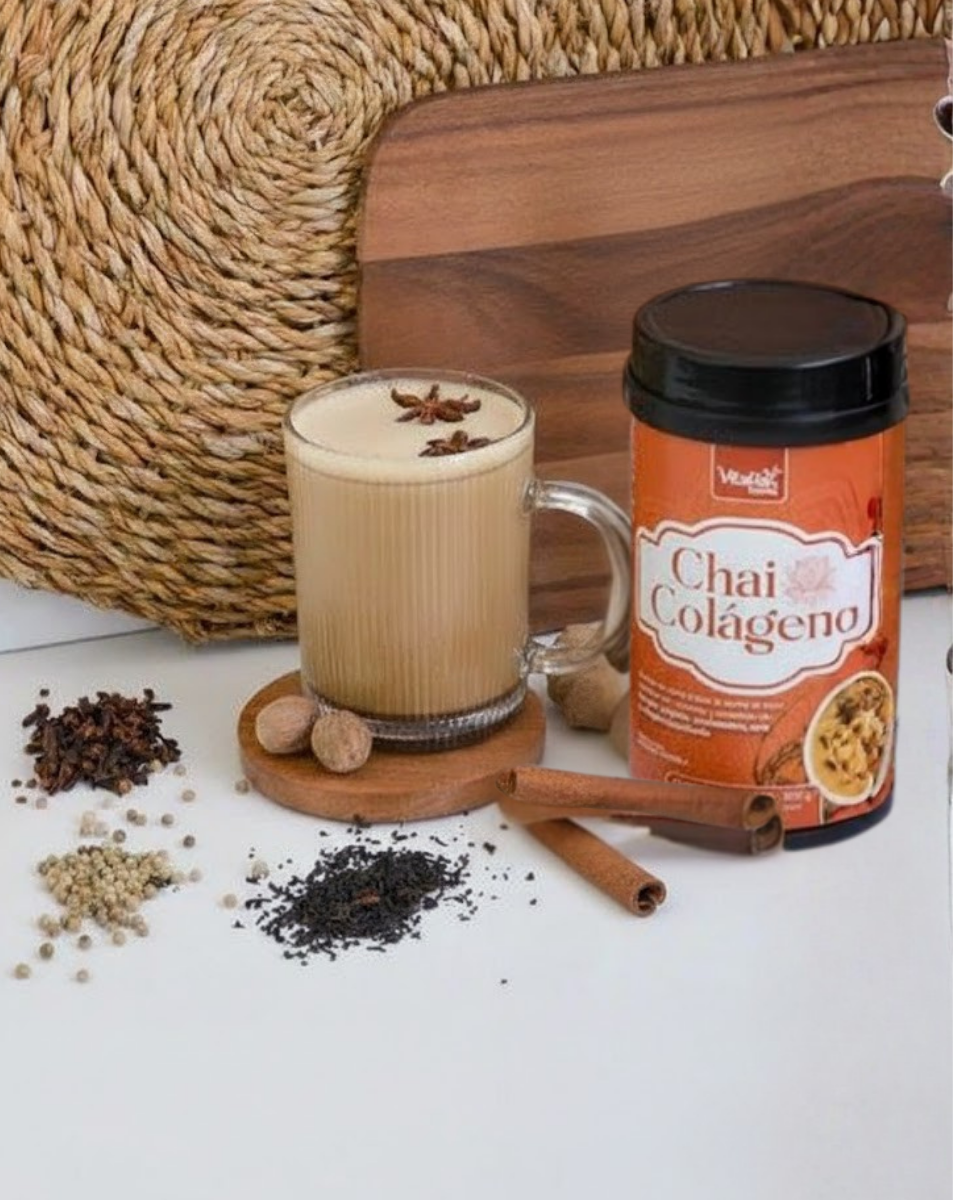 Reseña te chai con colágeno que te ayuda a tener energía y contribuye al cuidado de piel cabello uñas y articulaciones